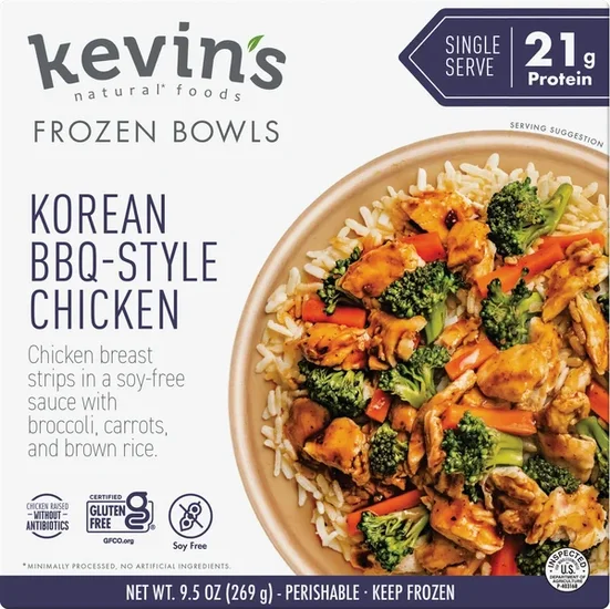 Kevin's Natural Foods Korean BBQ-Style Chicken, Frozen, 9.5 oz Bowl