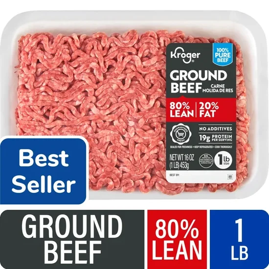 Kroger 80/20 Ground Beef Tray 1 LB