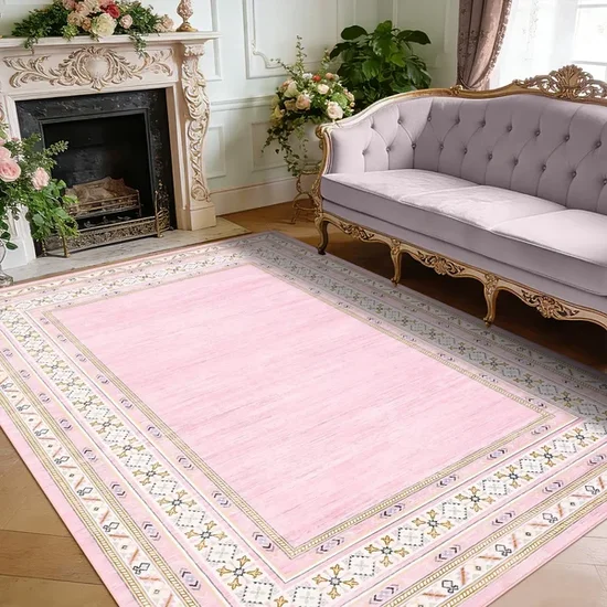 Machine Washable Area Rug Geometric Modern Non Slip, Low Pile Distressed Floor Carpet for Living Room Bedroom Kitchen Laundry