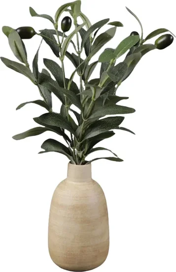 Mainstays 15 in Artificial Olive Plant in Wood-Finish Ceramic Vase