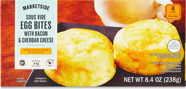 Marketside Sous Vide Egg Bites with Bacon and Cheddar Cheese, 4 Egg Bites, 8.4 oz, Gluten Free