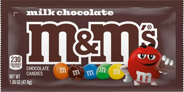 M&M'S Milk Chocolate Candy, Full Size, 1.69 oz Bag