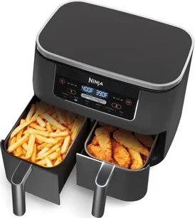 Ninja Foodi 8qt Original Dualzone 2 Basket Air Fryer with 6 functions - DZ201: Stainless Steel, Digital Control, Dishwasher-Safe