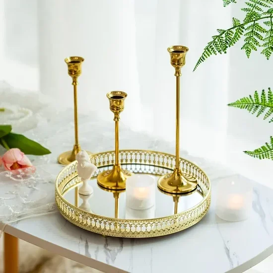 Nuptio Brass Gold Metal Taper Candle Holders (set of 3 or 6)