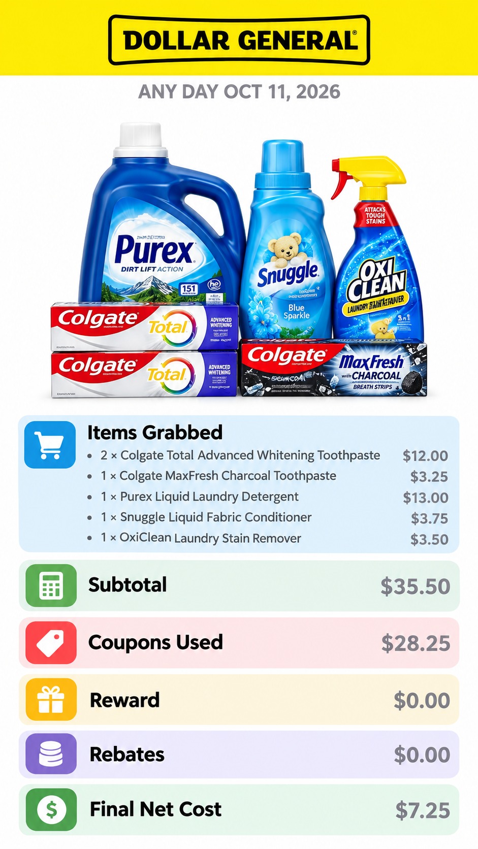 Colgate, Purex, Snuggle and OxiClean Household Bundle