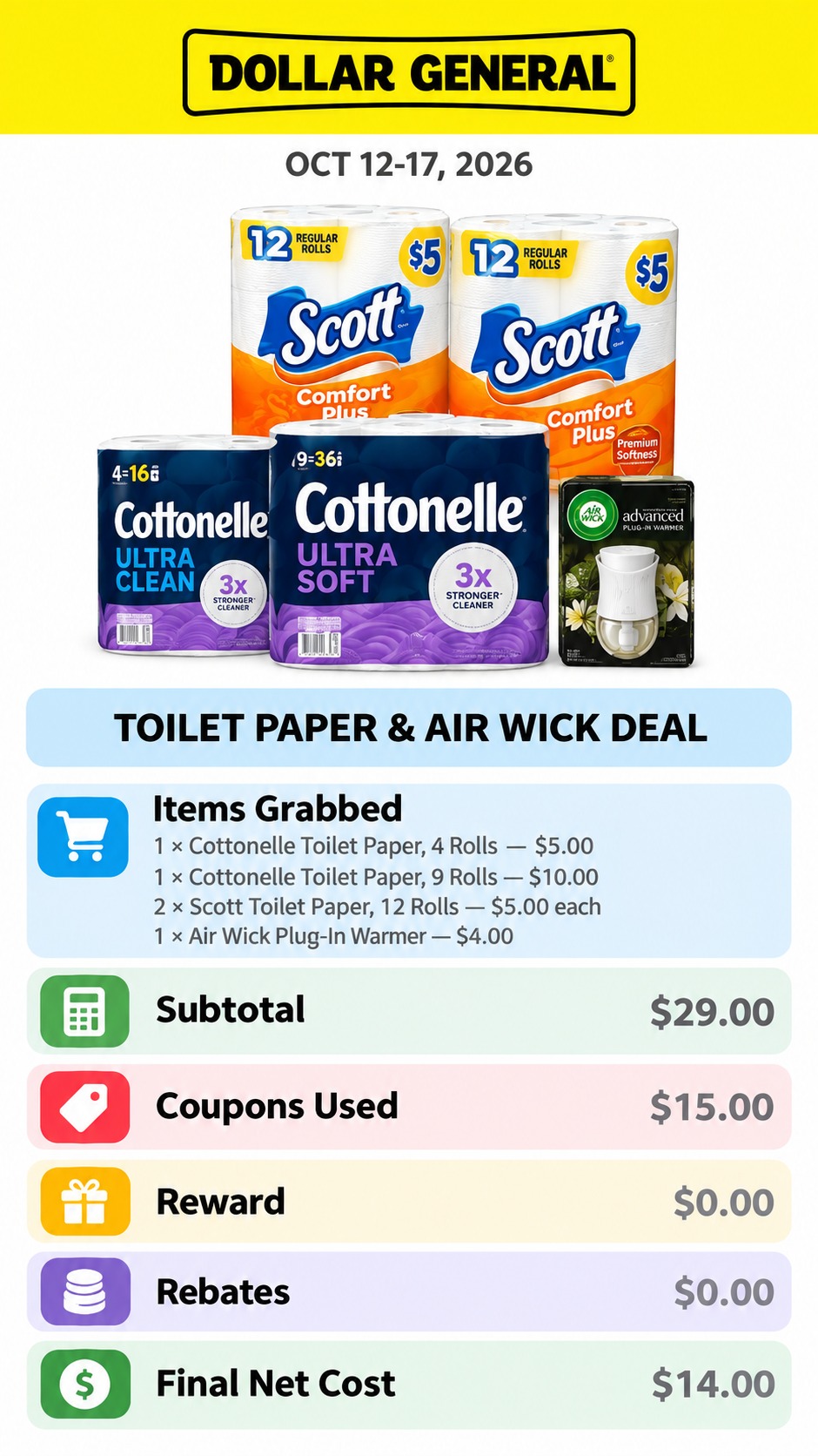 Cottonelle and Scott Toilet Paper with Air Wick Plug-In Warmer