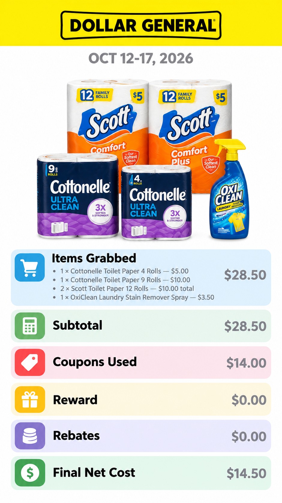 Cottonelle and Scott Toilet Paper with OxiClean Stain Remover