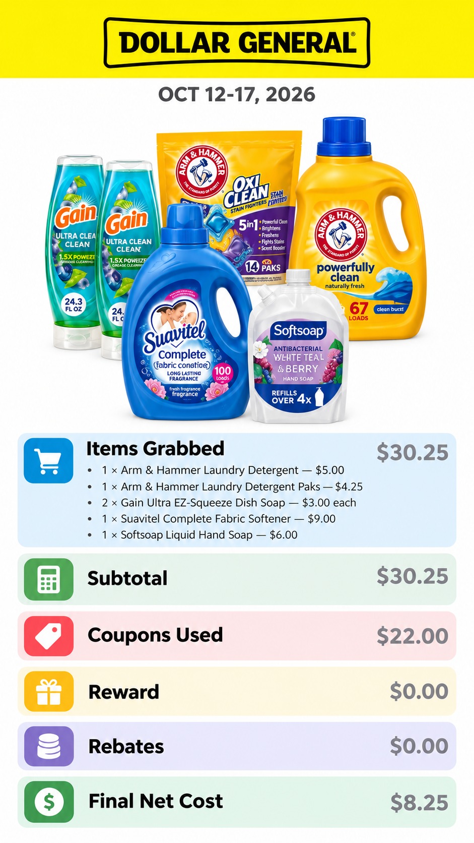 Laundry, Dish Soap, and Hand Soap Coupon Bundle