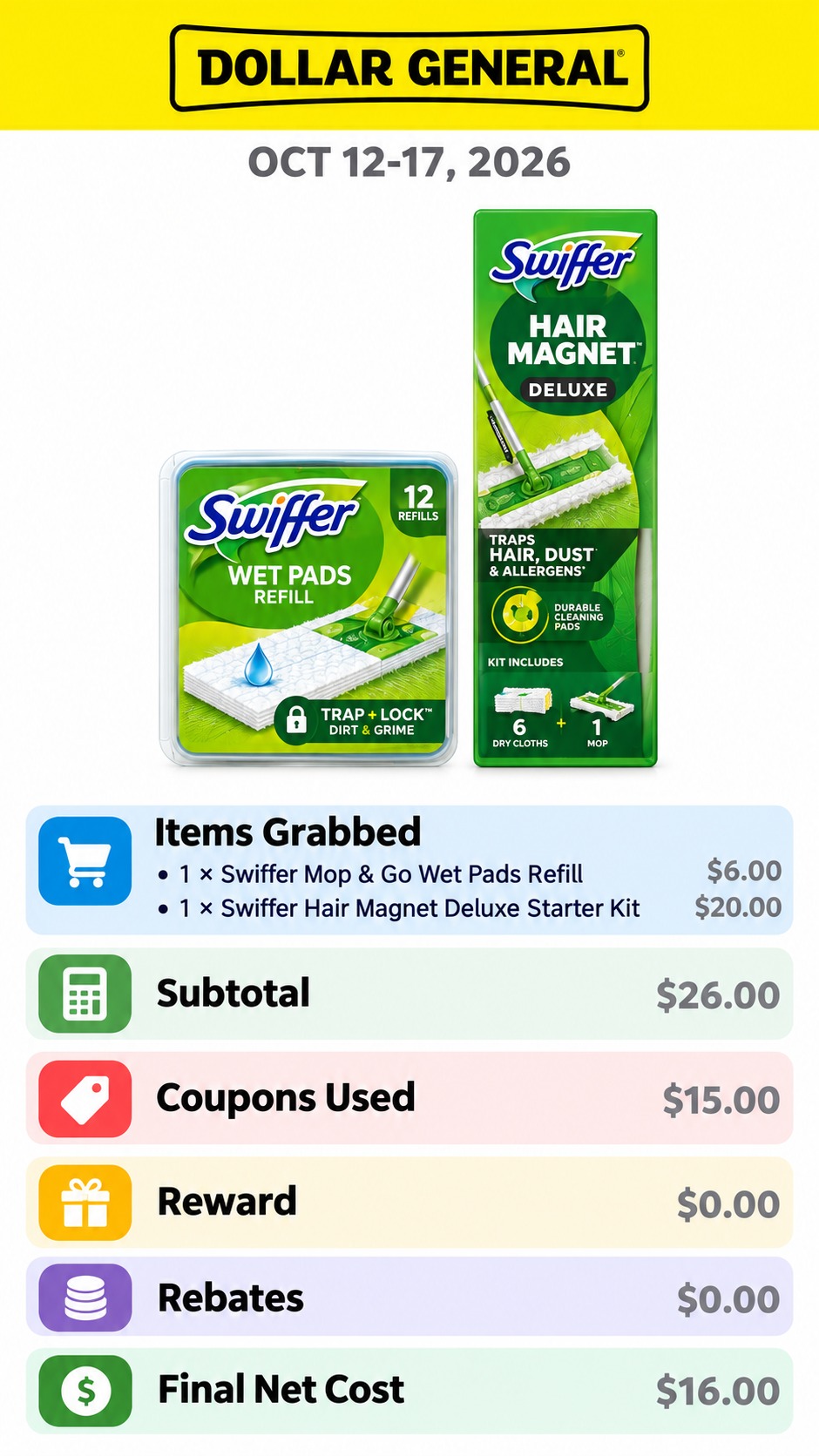 Swiffer Mop & Go Wet Pads and Hair Magnet Starter Kit