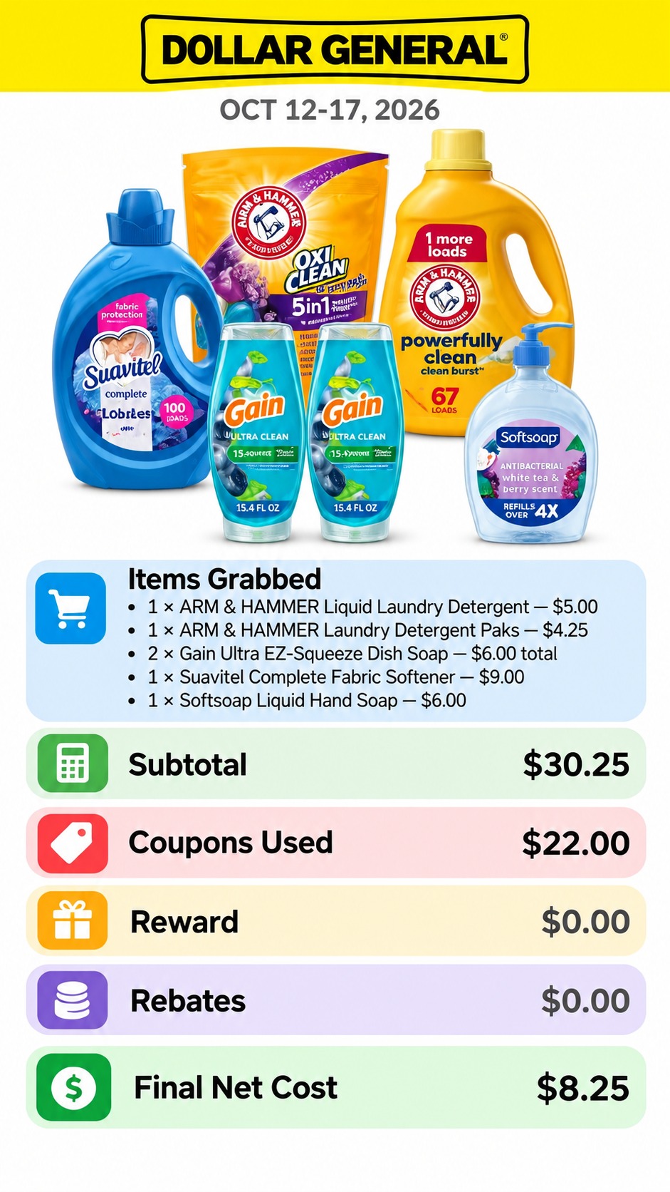 Laundry, Dish, Fabric Softener & Hand Soap Bundle