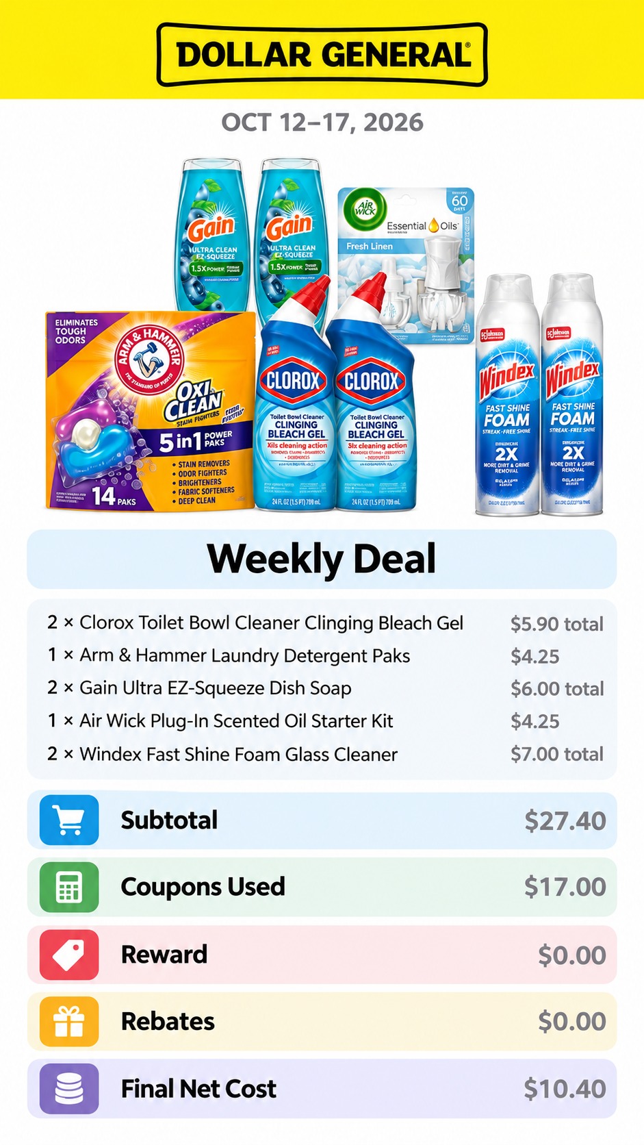 Clorox, Gain, and Household Cleaning Products Basket