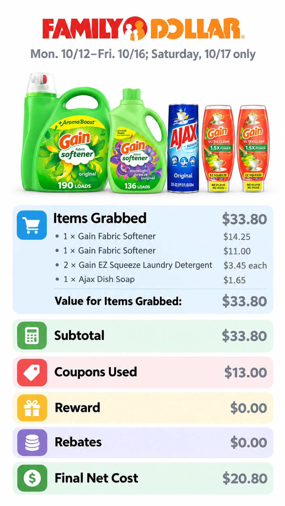 Gain Laundry Products and Ajax Dish Soap Bundle