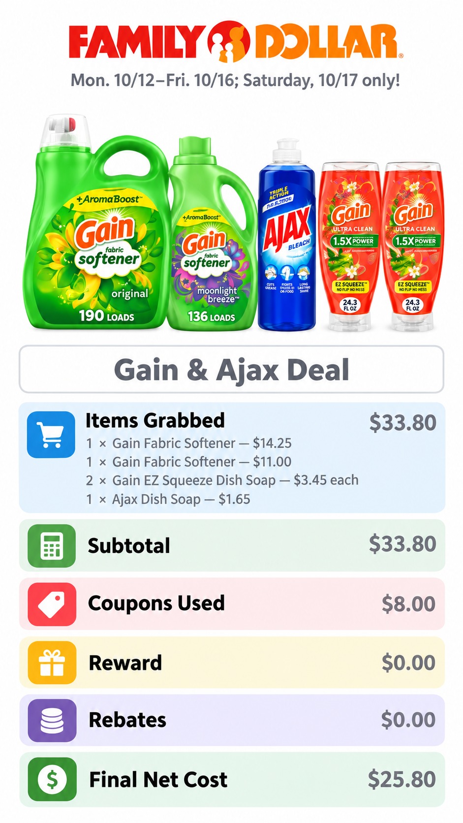 Gain Fabric Softener and Dish Soap Bundle