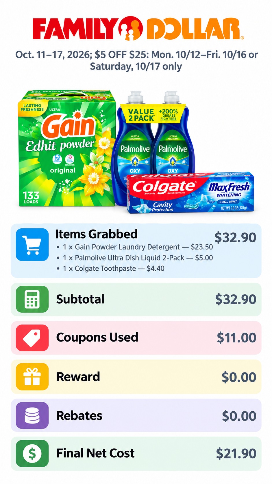 Gain, Palmolive, and Colgate Household Essentials Bundle
