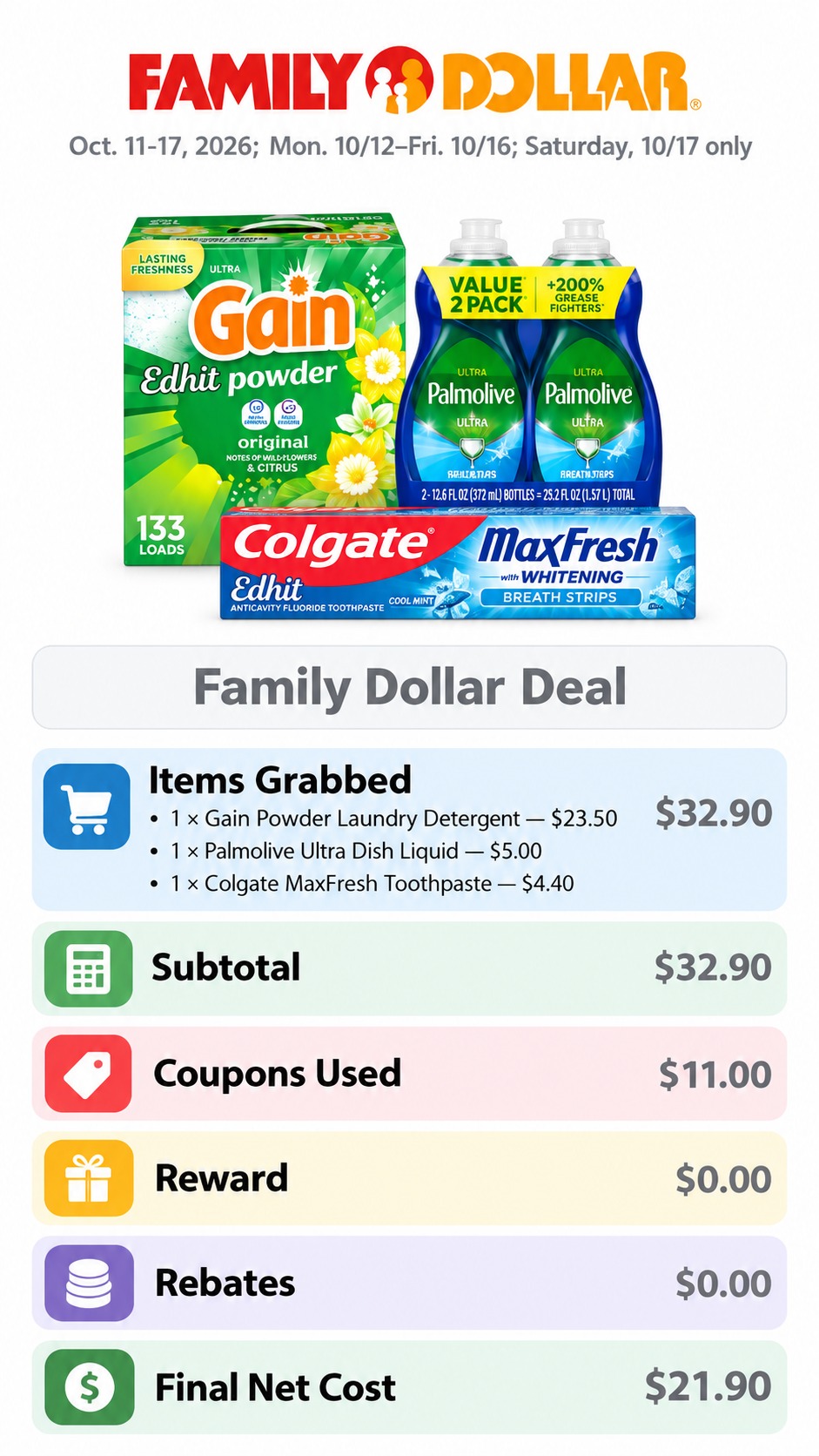 Gain, Palmolive and Colgate Household Bundle