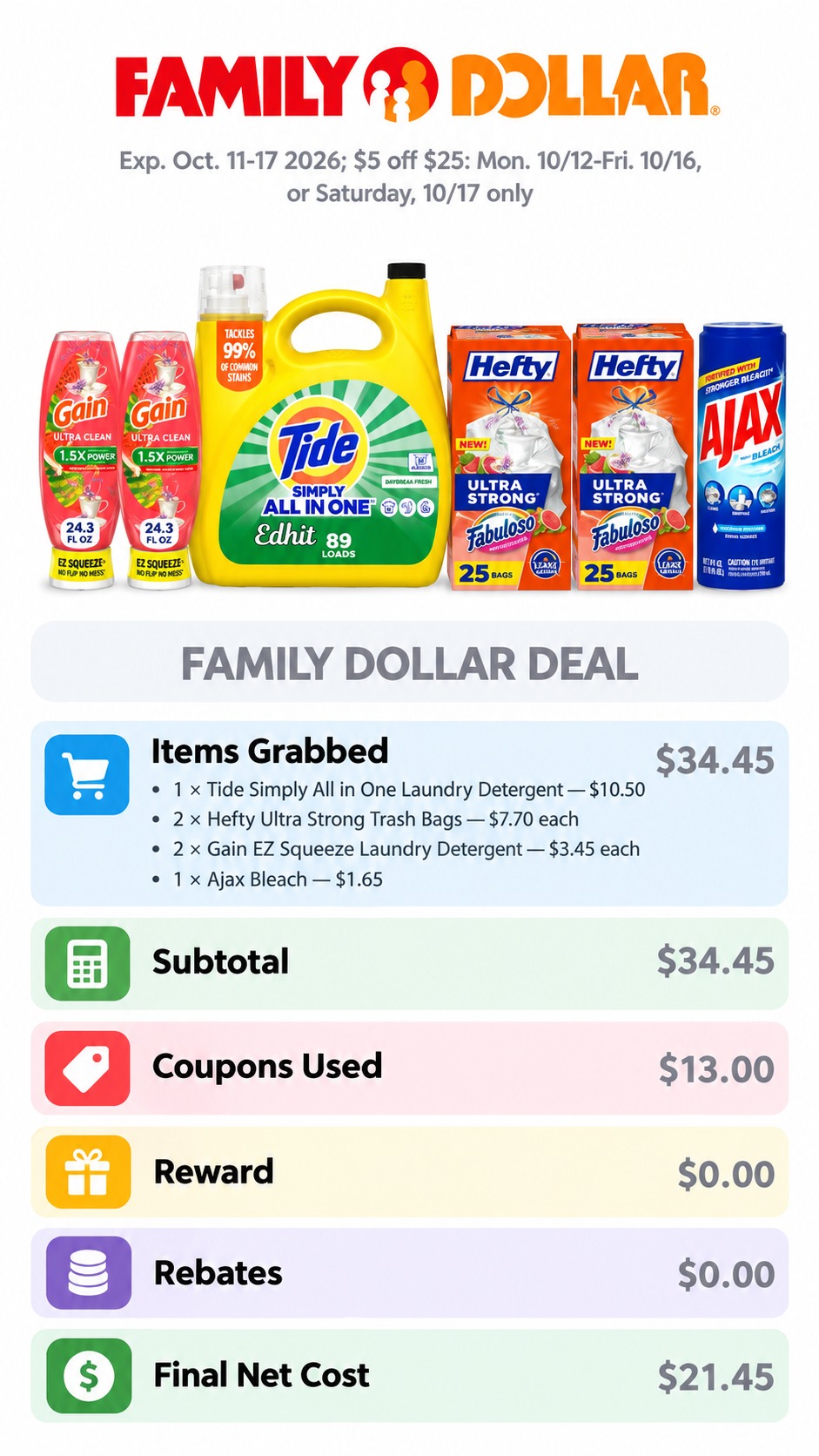 Tide, Hefty, Gain, and Ajax Household Essentials