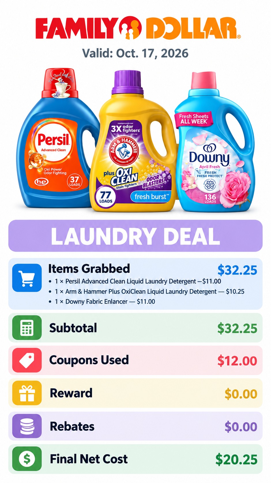 Persil, Arm & Hammer, and Downy Laundry Bundle