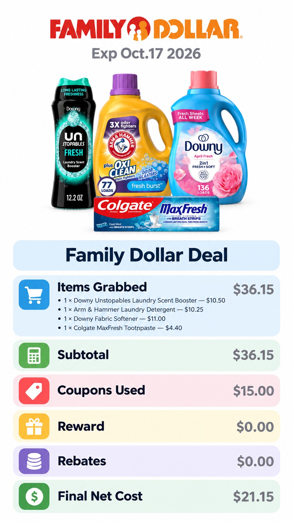 Downy, Arm & Hammer and Colgate Household Essentials Bundle