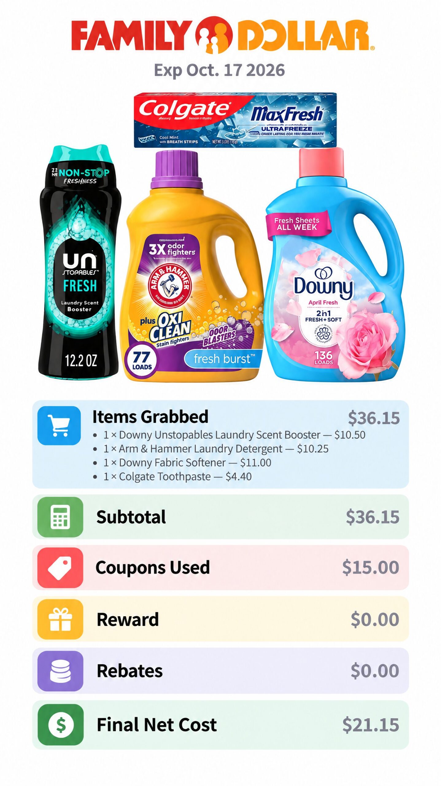 Downy, Arm & Hammer and Colgate Household Bundle