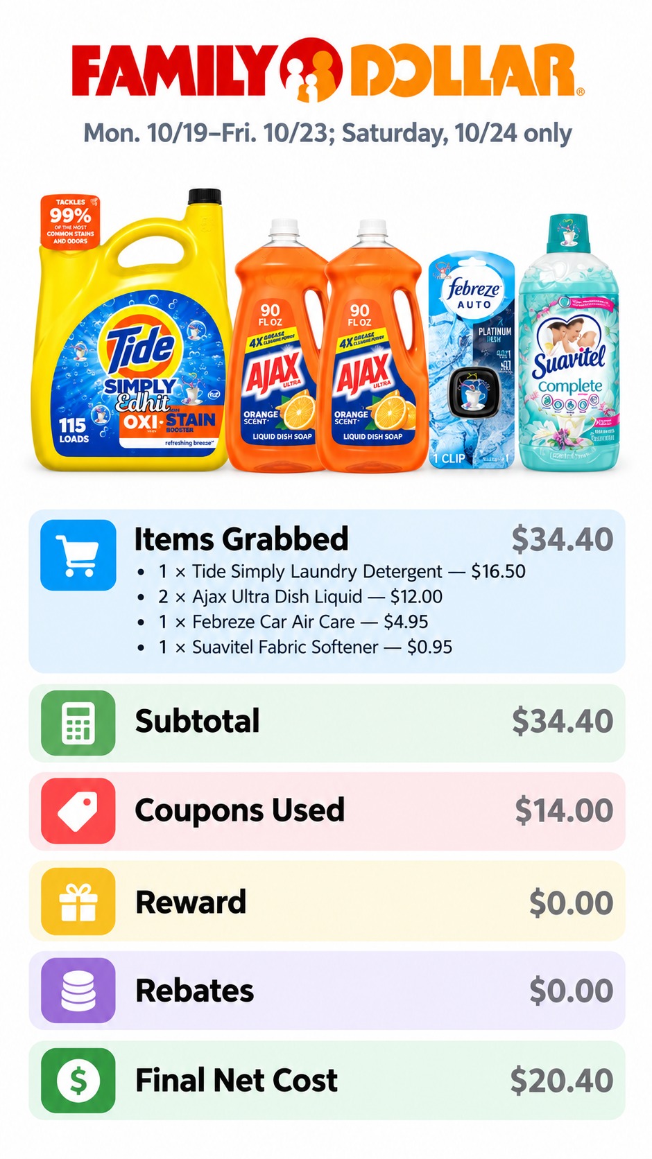Tide, Ajax, Febreze and Suavitel Family Dollar Deal