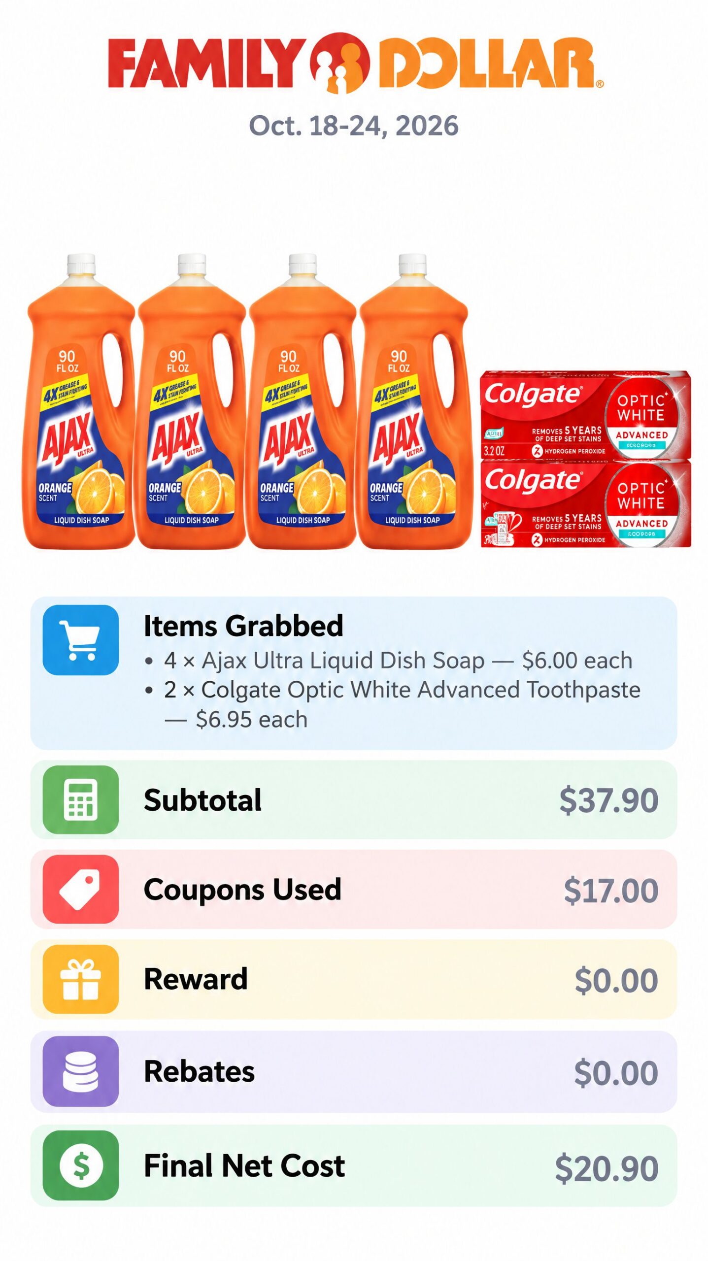 Ajax Dish Soap and Colgate Toothpaste Bundle