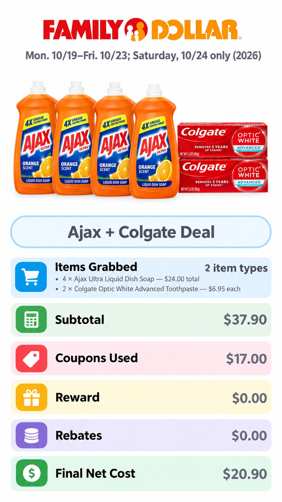 Ajax Dish Soap and Colgate Toothpaste Bundle