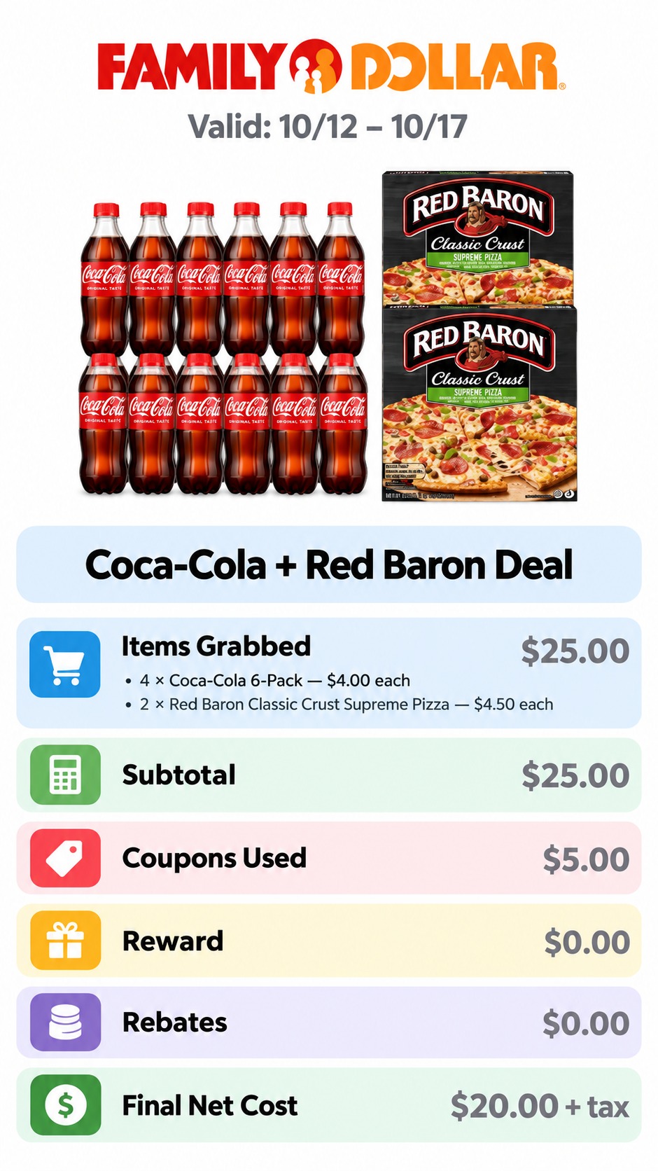 Coca-Cola 6-Packs and Red Baron Pizzas