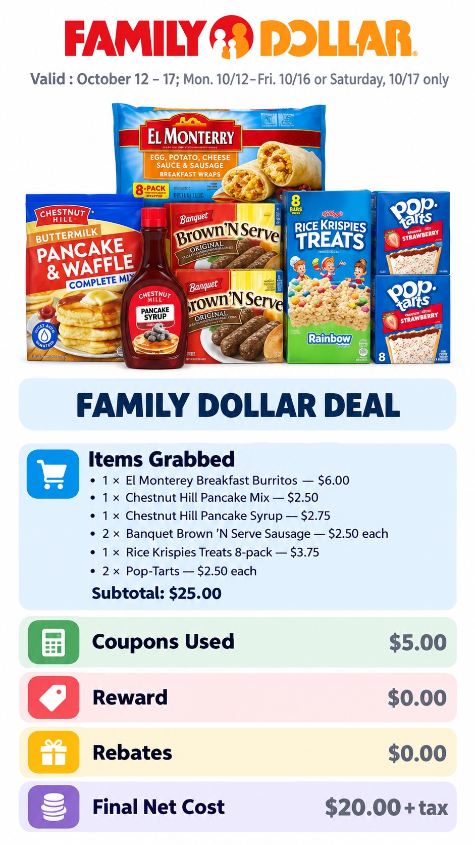 Family Dollar Breakfast and Snack Basket