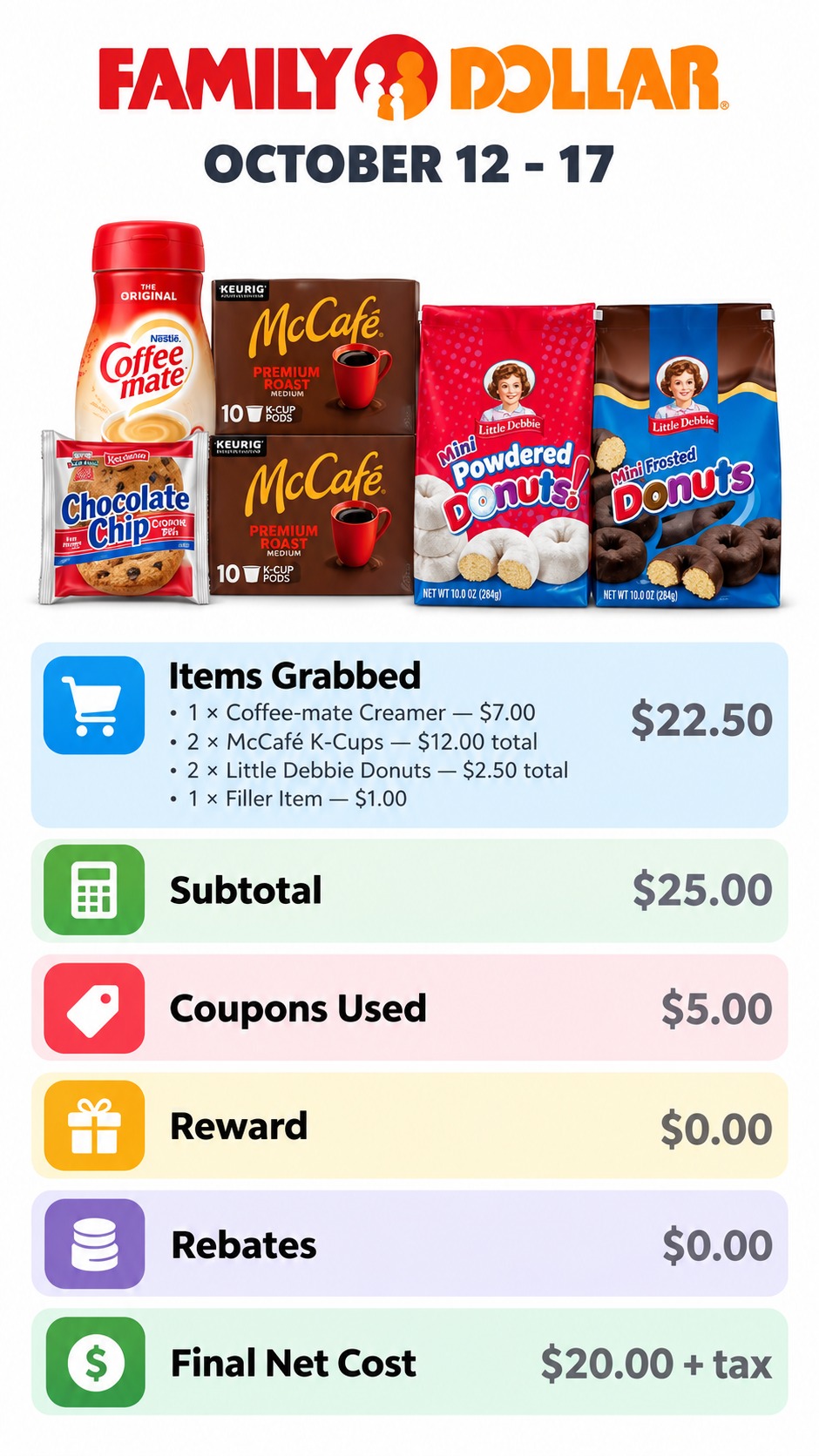 Coffee-mate, McCafé and Little Debbie Family Dollar Deal