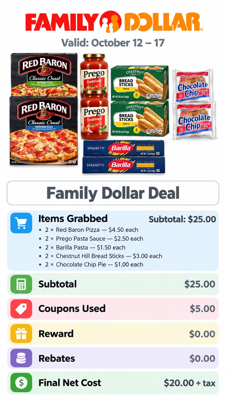 Red Baron Pizza, Pasta and Breadsticks Dinner Bundle
