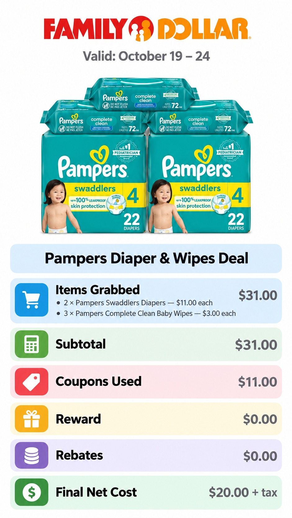 Pampers Swaddlers Diapers and Complete Clean Baby Wipes