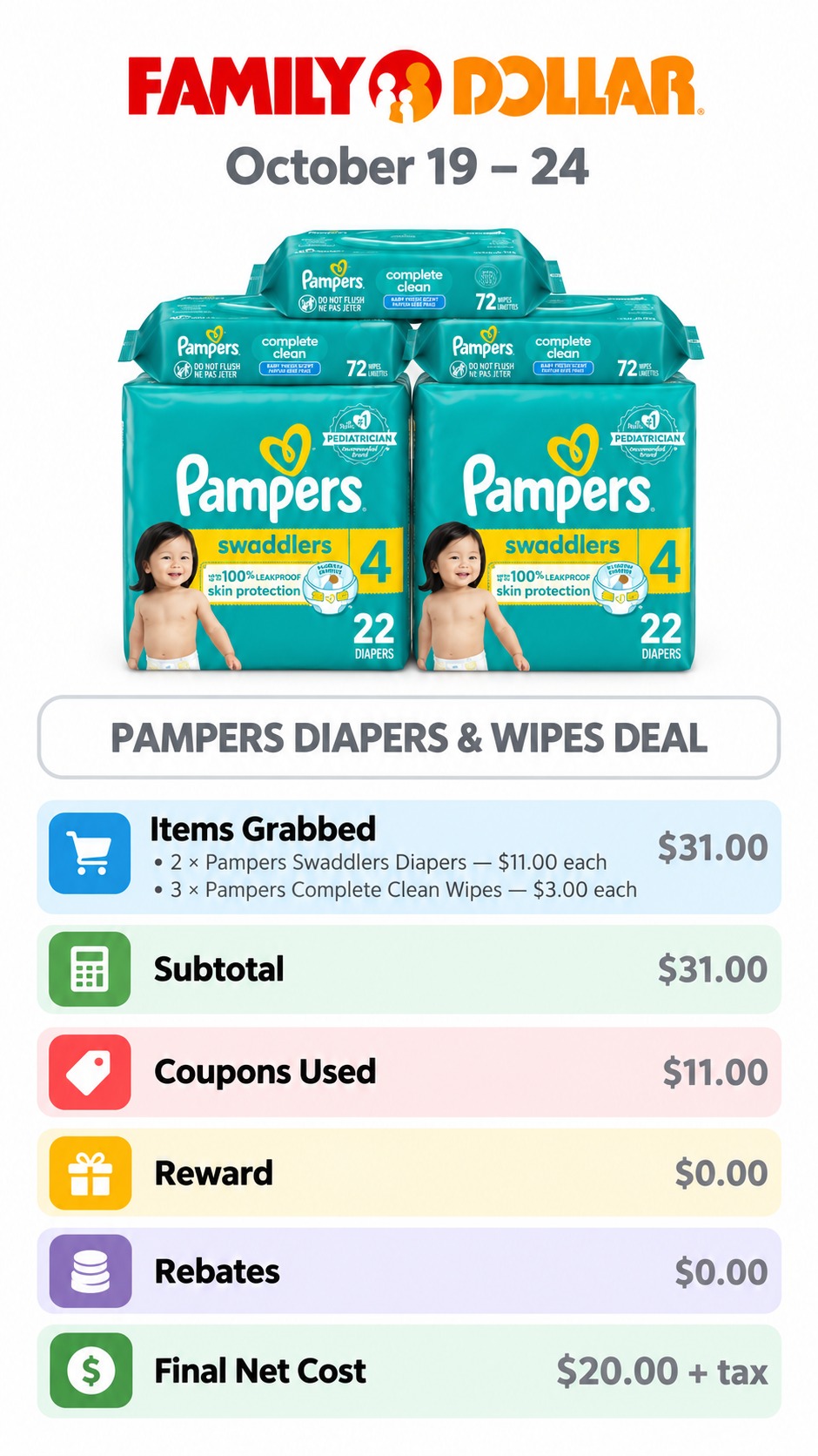 Pampers Swaddlers Diapers and Complete Clean Wipes