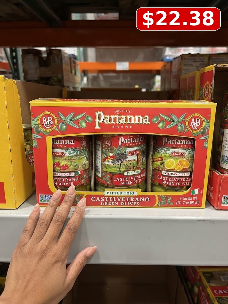 Partanna Pitted Trio Castelvetrano Green Olives Variety Pack, 9 oz, 3-count