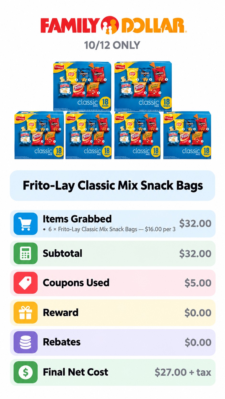 Frito-Lay Classic Mix Snack Bags Bundle