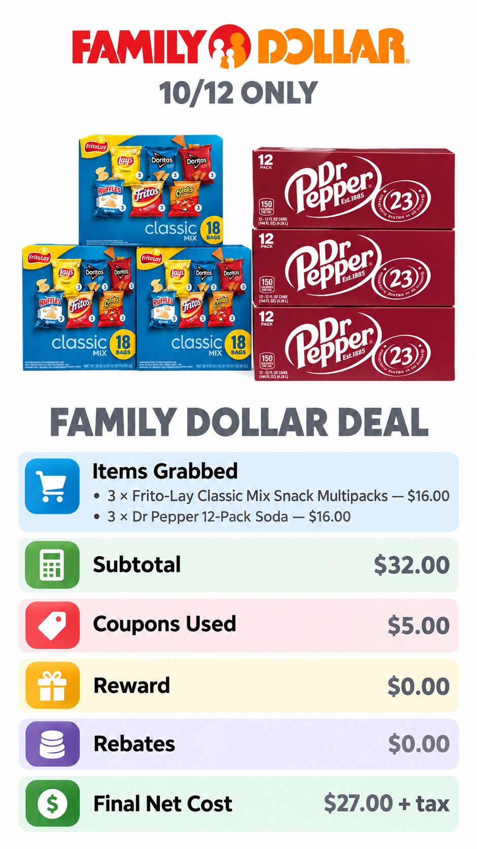 Frito-Lay Classic Mix and Dr Pepper 12-Packs