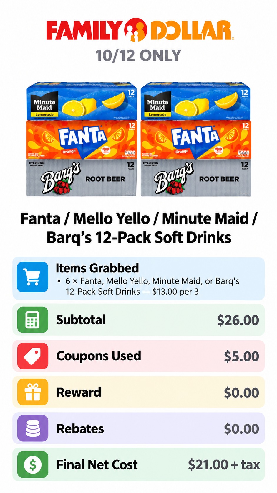 Fanta, Mello Yello, Minute Maid & Barq’s 12-Pack Soft Drinks