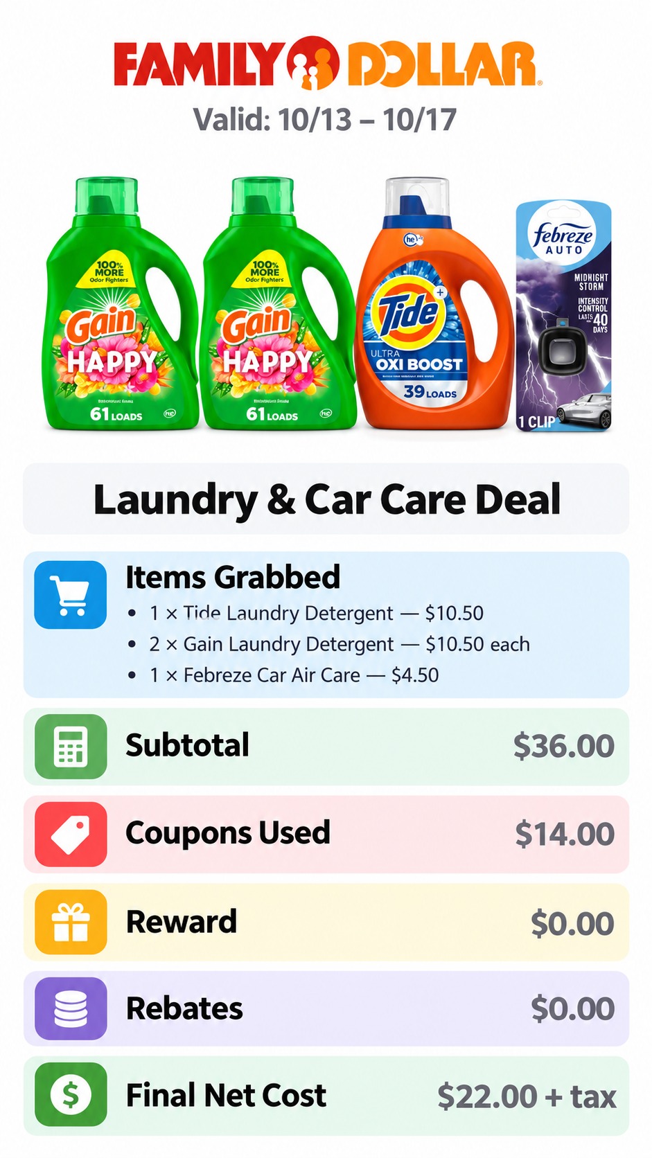 Tide, Gain, and Febreze Laundry and Car Care Deal