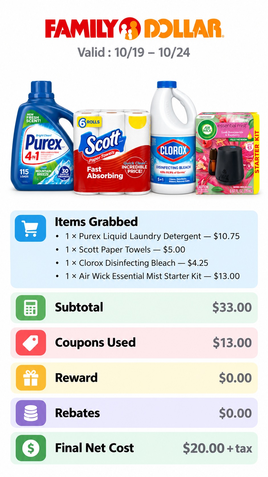 Purex, Scott, Clorox, and Air Wick Household Bundle