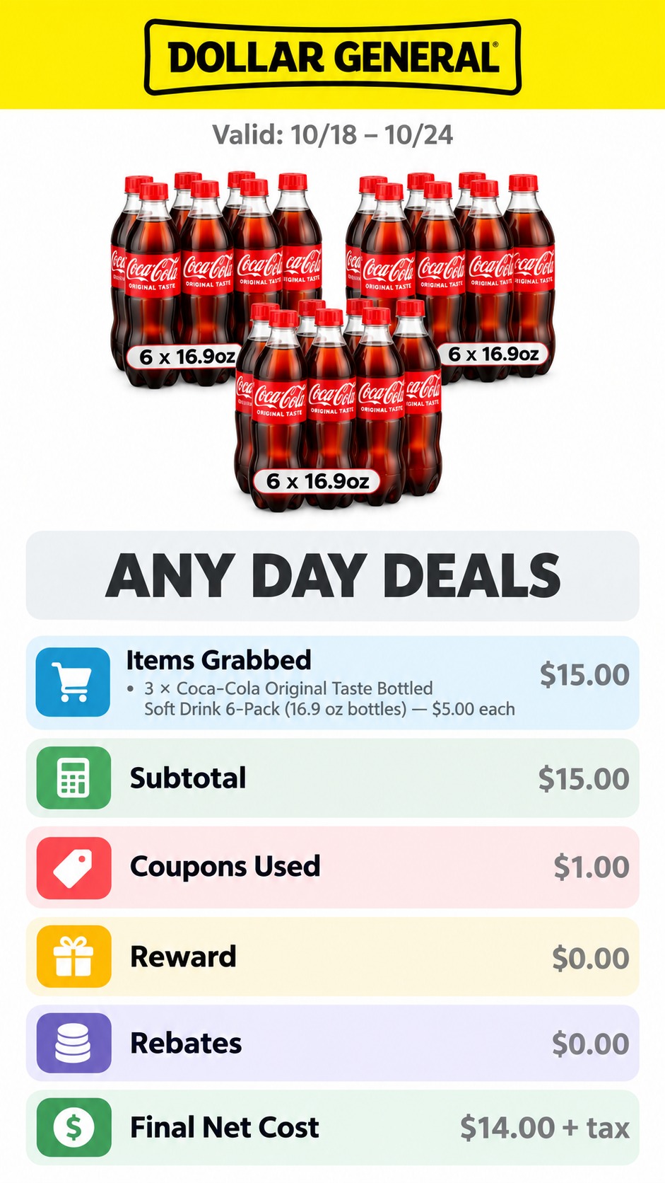 Coca-Cola 16.9-oz Bottles, 3 for $15