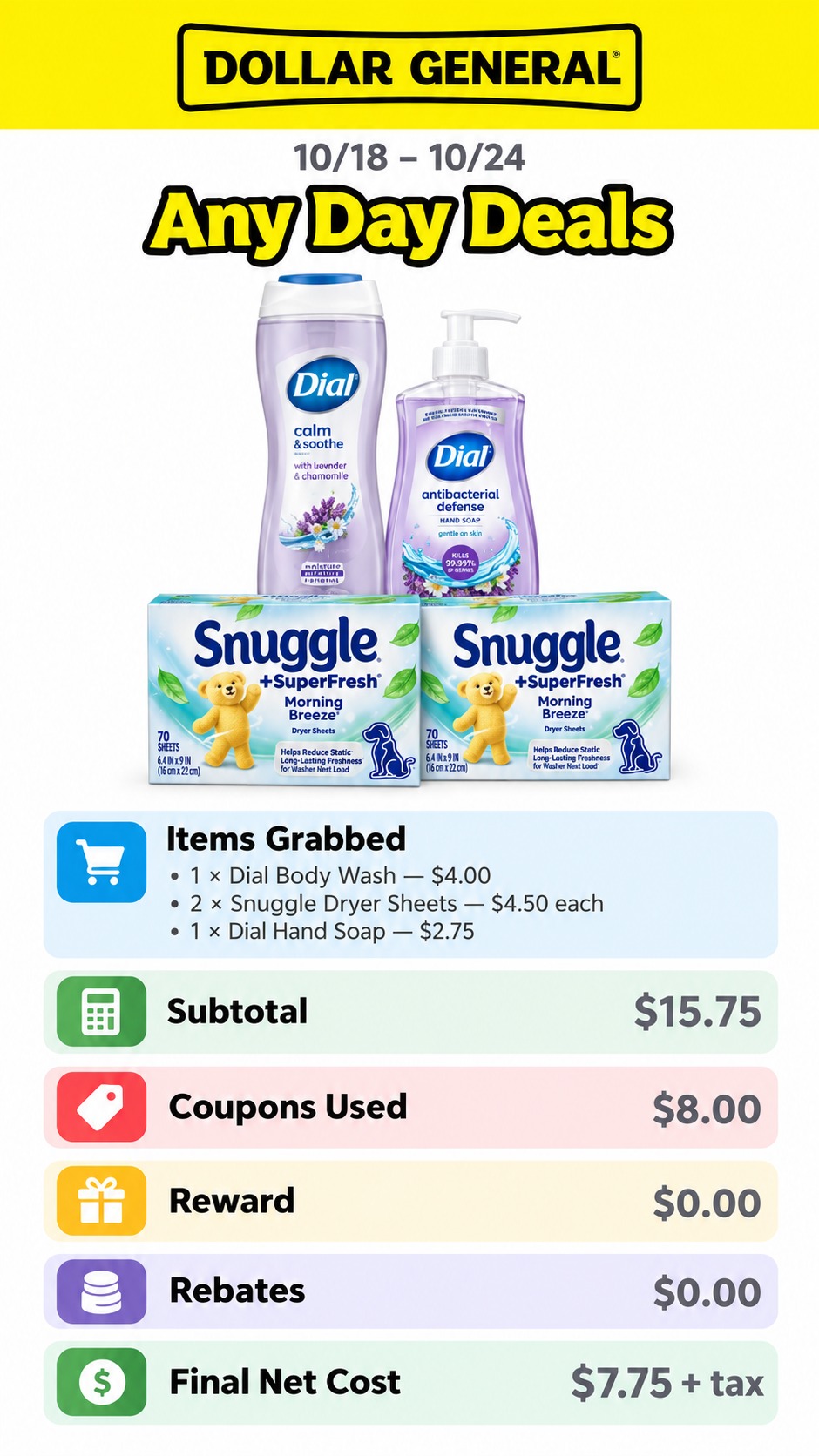 Dial and Snuggle Laundry and Personal Care Bundle