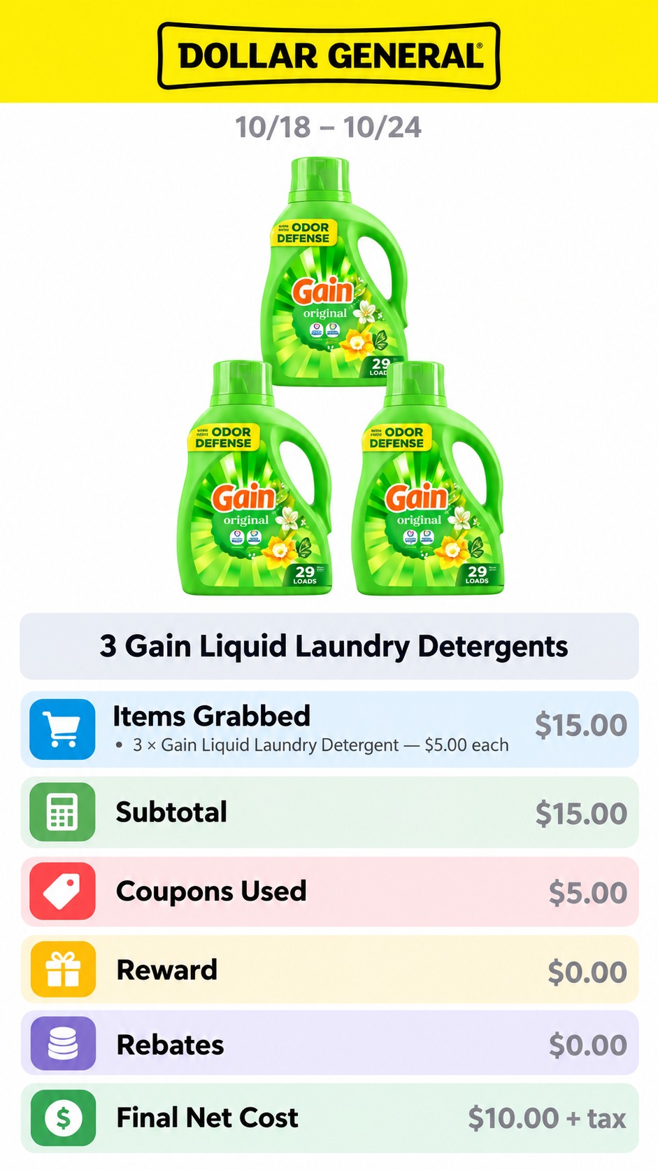 Gain Liquid Laundry Detergent 3-for-$10 Deal