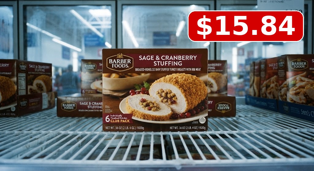 Barber Foods Breaded Boneless Raw Stuffed Turkey Breasts with Rib Meat, Sage & Cranberry Stuffing