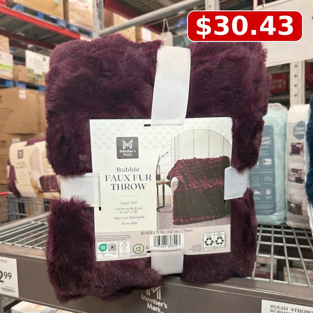 Member’s Mark Faux Fur Bubble Throw Blanket, 60 x 70 in - Burgundy