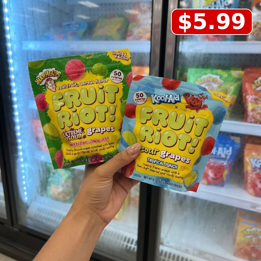 Fruit Riot Warheads Extreme Sour Frozen Candy Grapes Watermelon Blast Mix - 8oz