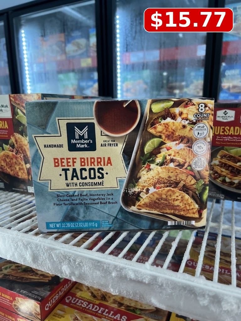 Member’s Mark Frozen Beef Birria Tacos With Consomme