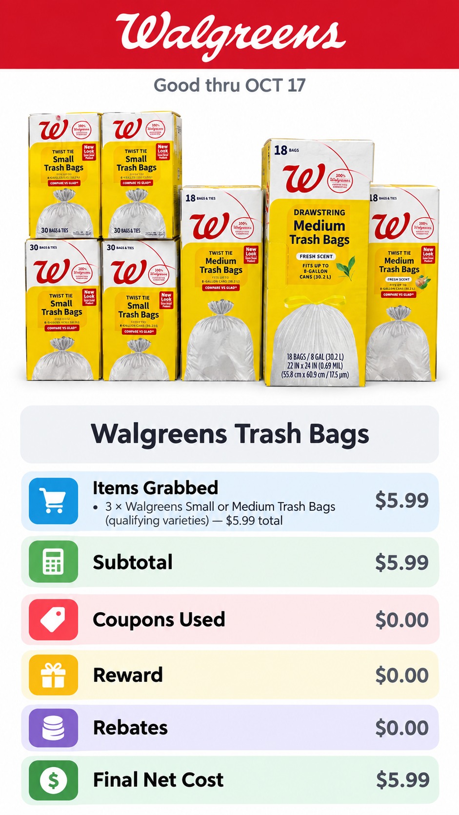 Walgreens Trash Bags Buy One, Get Two Free