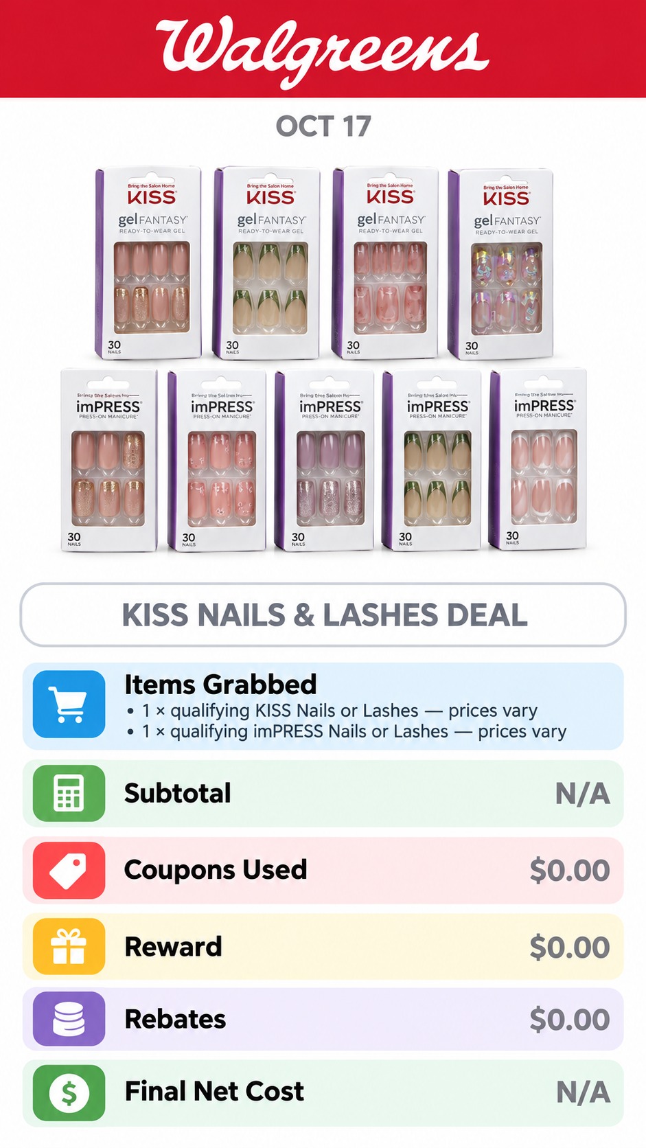 KISS and imPRESS Nails or Lashes Buy One, Get One 50% Off