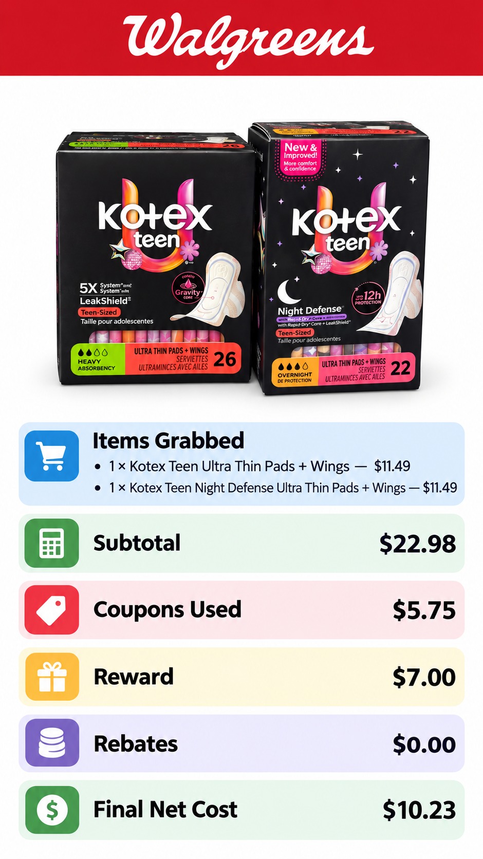 Kotex Teen Pads Buy-One-Get-One 50% Off