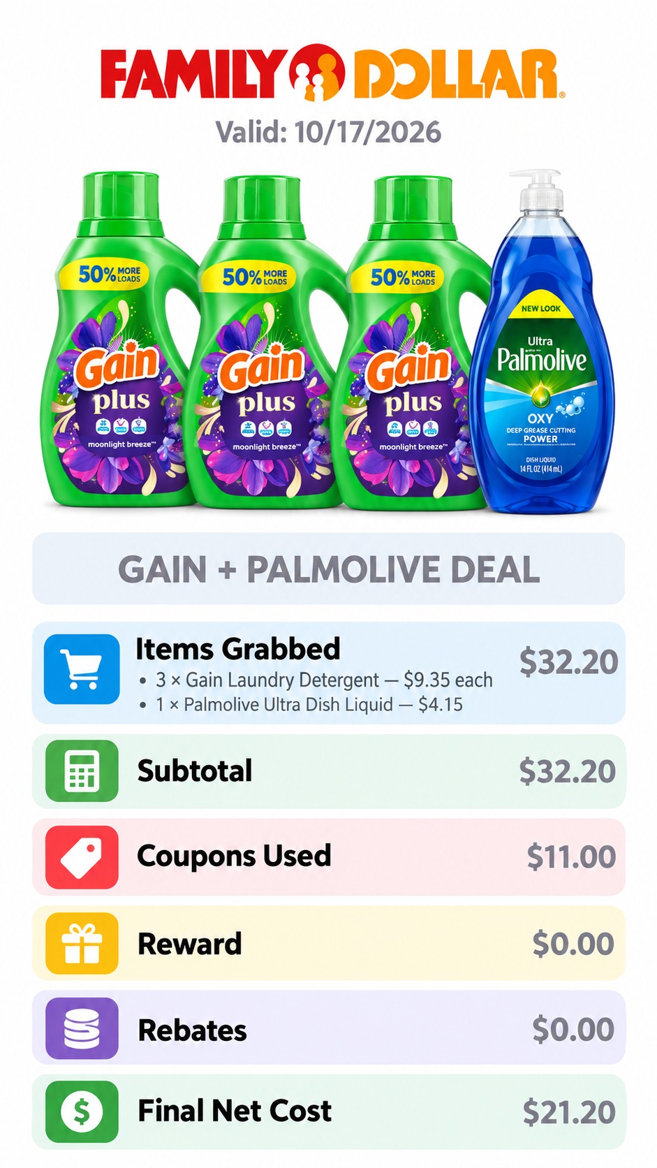 Gain Laundry Detergent and Palmolive Dish Liquid