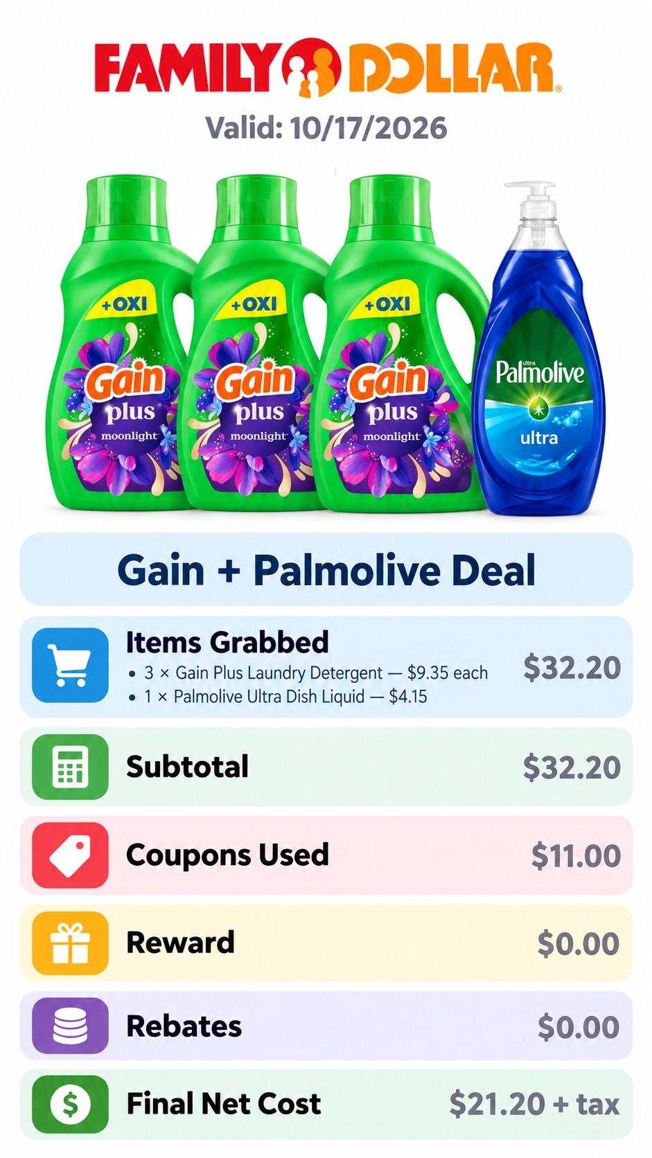 Gain Plus Laundry Detergent and Palmolive Dish Liquid
